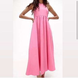 Zara Pink Poplin Halter Open Back Dress, Size Small